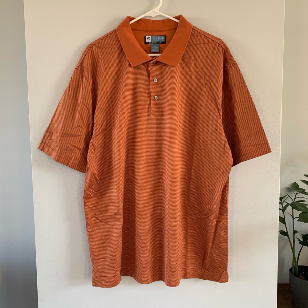 Orange Polo Shirt Striped Short Sleeve Jos A Bank Mens Size XL Leadbetter Golf